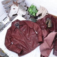 leather 100% genuine fur coat men jacket[Ex factory price]Vegetable tanned batik uncoated pony hide 1930 Enfield