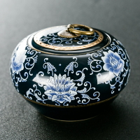 青花瓷手繪描金茶葉罐包裝盒密封陶瓷儲茶罐紅茶罐儲物罐家用