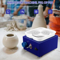 Mini Pottery Wheel Machine for Art Crafts Ceramic Pottery Wheel Clay Tools with 6.5 10CM 2 Turntable Tray Sculpting Kit