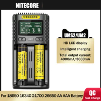 NITECORE UM2 UMS2 Battery Charger For IMR ICR 18500 21700 20700B 20700 14500 26650 16340 Li-ion Ni-Cd Ni-MH AA AAA QC Batteria