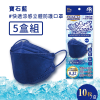 日本COZY BREEZE 快適涼感小顏KF94立體防護口罩(10入*5盒)-寶石藍