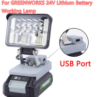 For Greenworks 24V Lithium Battery Portable LED Lighting Work Light Outdoor Wireless w/USB Compatible