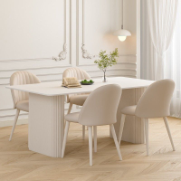 【限時優惠】法式巖板餐桌現代奶油風白長方形餐桌椅子組合簡約輕奢家用小戶型