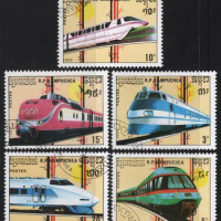 5Pcs/Set Cambodia Post Stamps 1989 Train Marked Postage Stamps for Collecting