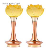 2PCS/LOT Simulated Candlestick Chinese Style Ancient Glass Seven Color Lotus Household Buddha Front Supply