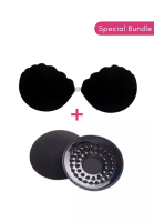Kiss &amp; Tell Special Bundle Scallop Thick Push Up and Nipple Cover Pads Round Stick On Nubra in Black
