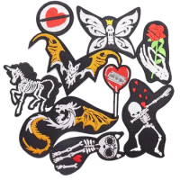 Skull Heart Horse Bat Skeleton Butterfly Dragon Rose Cat Hot Melt Adhesive Applique Embroidery Fashion Patches DIY Clothing