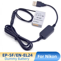 EN-EL24 EN EL24 Dummy Battery EP-5F DC Coupler+5V USB Power Bank Cable Fit For Nikon 1 J5 1J5 Camera