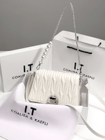 【優選包包】香港代購白色包包女2023冬季新款仙女包時尚珍珠鏈條包斜挎褶皺包