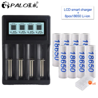 PALO 3.7v Smart USB Charger 18650 Battery Charger for 18650 16350 18500 Battery + 8Pcs 3.7V 3200mAh 18650 Rechargeable Batteries