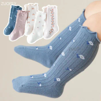 Spring Baby Ruffle Girls Socks Knee High Long Sock Kid Soft Cotton Toddler Print Socks Children Princess Autumn Socks for 0-5Yrs