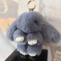 13cm Cute Plush Bunny Keychain Women Fur Pom Pom Angel Rabbit Key Ring Hare Plush Dolls Toy Girls Bag Car Key Pendant
