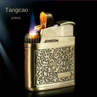 JOBON Embossed Butane Gas Lighter Jet Metal Windproof Torch Cigarette Cigar Lighter Retro Press Ignition Smoking Accessories