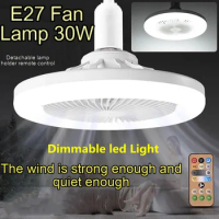 Remote Control LED Ceiling Fan Light E27 E26 AC85-265v Smart White Fan with Dimmable led Light Silent 30w LED Hanging Fan Lamp