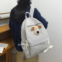 High School Trolley Backpack College Cute Dog Female Leisure School Bag Nylon Material Large Capacity Laptop Travel Backpack