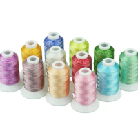 Popular 12 Colors Variegated Rayon Machine Embroidery Thread 120D/2 Free Shipping