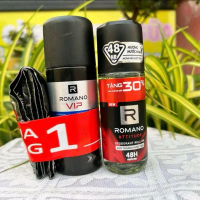 Combo 2 món gồm 1 xịt romano 63ml tặng kèm 6 gói dầu gội+1 lăn khử mùi romano 63mlđỏ