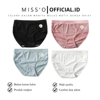 Missoofficial.id CD693 Celana Dalam Wanita Mulus Motif bunga daisy Sutra Briefs Elastis Seamless Mid