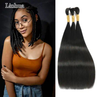 Linhua Straight Human Braiding Hair For Crochet Micro Knotless Bohemian / Boho Braids Double Drawn No Weft Bulk Hair 1B Color