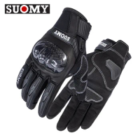SUOMY Leather Motorcycle Gloves Carbon Fiber Shell Protection Gloves Motocross Racing Gloves for Men Women Touchscreen Anti-drop