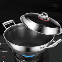 Double Ear Fry Pot 316 Stainless Steel Large Deepening Stew Meat Pot, Home Flat Bottom Fry Vegetable Pot, Non Stick Pot