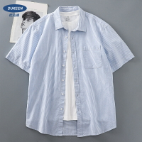 美式鹽系藍白條紋短袖襯衫男夏季新款高級感cityboy海魂情侶寸衫