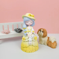 TS0254 PRZY 3D Angel Girl With Rabbit Cute Girl Princess Holding A Bunny Toy Silicone Moulds Candle Mold Clay Resin Moulds