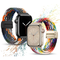 Dây đeo nylon đan từ sợi co giãn, có nam châm và dây quai cầu vồng cho Apple Watch Ultra/11/10 (49 m