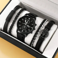 1pc Men's Quartz Watch &amp; 4pcs Bracelets, Men's Watch Set, Ideal choice for Gifts