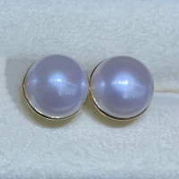 11-12mm Classic Round Mabe Pearl Stud Earrings for Women with Nearly Flawless Aurora Freshwater Mabe Pearl and 18K Gold Material