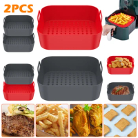 2/3Pcs Reusable Airfryer Pan Liner Accessories Thick Square Air Fryer Silicone Pot Food Safe Non Stick Chicken Airfryer Basket