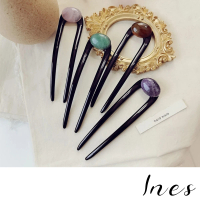 INES 天然石髮簪 U型髮簪/韓國設計優雅氣質復古天然石珠飾U型髮簪 盤髮器(5色任選)