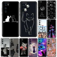 Phone Case for Huawei P10 Lite P20 Case P30 P40 Lite P50 Pro Plus P Smart Z Soft Silicone Cover Line Art Funny Cute Cat