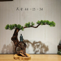新中式風化木根雕迎客松盆景 陶瓷花盆禪意擺件 倒流香軟裝博古架