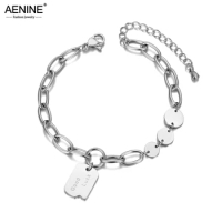 AENINE 316L Stainless Steel Bohemia Beach Chain &amp; Link Bracelets For Women Trendy Good Luck Tag Charm Bracelet браслет AB20119
