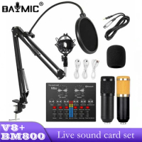 Hot Sale Professional USB Recording Sound Card V8S With BM800 Microphone For Tiktok Livestream Podca