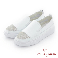 【CUMAR】鞋頭排鑽厚底懶人休閒鞋(白色)
