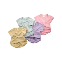 【艾比童裝】嬰兒 經典素色落肩套裝 MIT台灣製短袖上衣 短褲(套裝系列 D98)