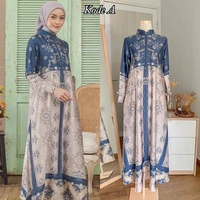 Dress Gamis Aurora | Gamis Armany Motif Kondangan Pesta Lebaran | Dress Raya Wanita Aurora Navy