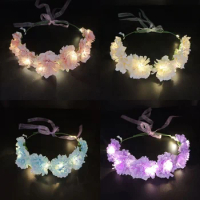 Women Girl LED Flashing Light Headband Party Beach Flower Hairband Wreath Crown Birthday Gift Christmas navidad