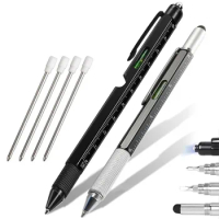 2pcs Multi Tool Pen All In 1 Ballpoint Pen with Ruler Level Cross Flat Head Screwdriver Touch Multitool Pen Woodworkers