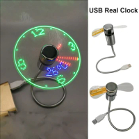 Mini Clock Fan RGB LED Night light 5V USB Hand Fan Real Time Temperature Display Metal Mini Fan for PC Laptop Desktop Cooler