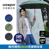 UNISPIN幾何理性63公分完美瞬收傘 特性：UV遮蔽加工+晴雨兩用+防撥水加工 (瞬收傘)【沙克思】