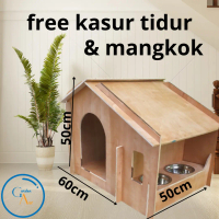kandang hewan bahan kayu ukuran besar model rumah untuk kucing,anjing & kelinci