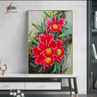 Lukisan Bunga Anggrek Merah Merona Ukuran 60x80cm dengan Bingkai Gratis