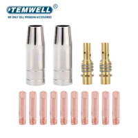 14PCS 15AK Welding Torch accessories Consumables 0.6/0.8/0.9/1.0/1.2mm MIG Torch Gas Nozzle Tip Holder of 15AK MIG MAG