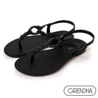 (夏日休閒推薦鞋)Grendha 尼泊爾風情平底涼鞋-黑色/黑