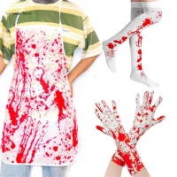 Punk Tablecloth with Bloody Print Long Glove Carnivals Prom Party Apron&amp;Stocking
