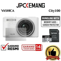 JPC KEMANG Yashica City 100 Compact Digital Camera Pocket Kamera GARANSI RESMI White+64GB+Screen