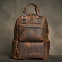 Vintage Genuine Leather Men's Backpack Camping School Backpack Travel Bag Office Backpack Laptop Bag For 17 Inch Laptop
